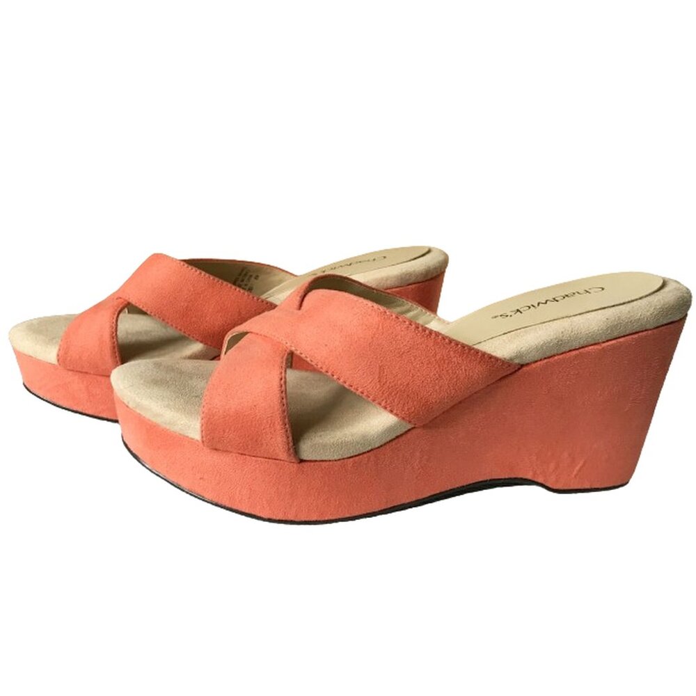 Chadwick's Orange Faux Suede Platform Wedge Sandals, 8 M
